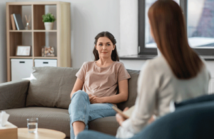 Person sitting comfortably in counseling with therapist while participating in dialectical behavior therapy program